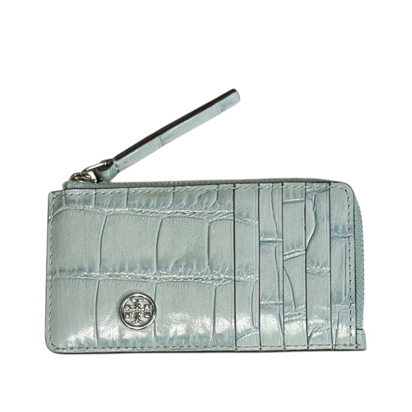 TORY BURCH Robinson Croc-Embossed Leather Top-Zip Card Case - Picture 2 of 6